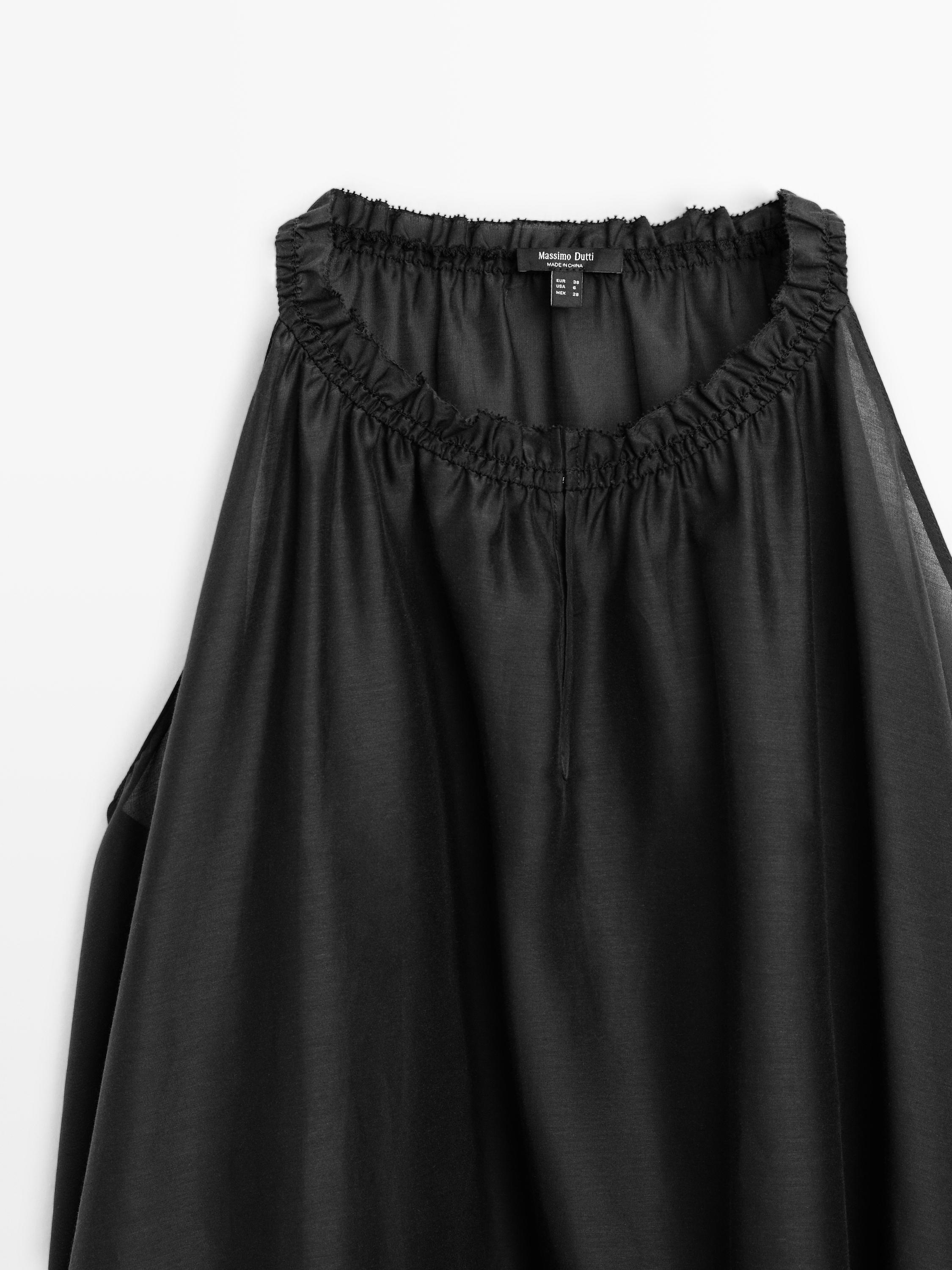 Top à col froncé en coton mélangé